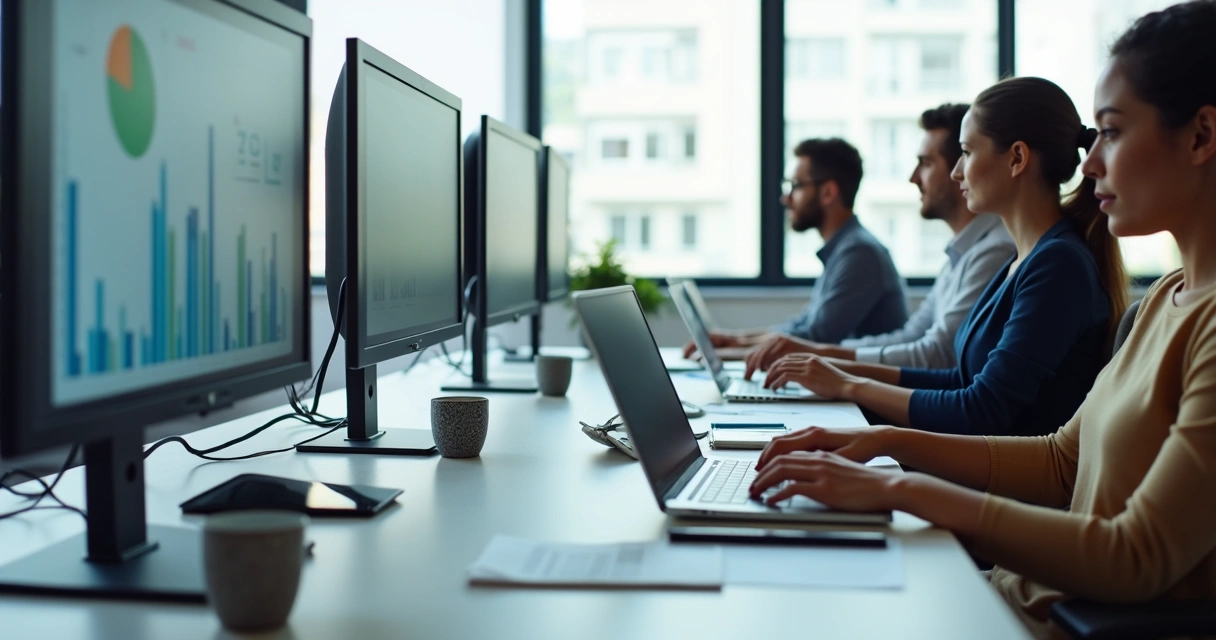 Equipe de vendas registrando informações em plataforma de CRM