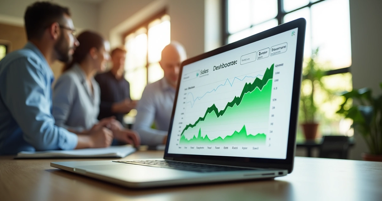 Dashboard mostrando gráficos de aumento nas vendas após uso de CRM 