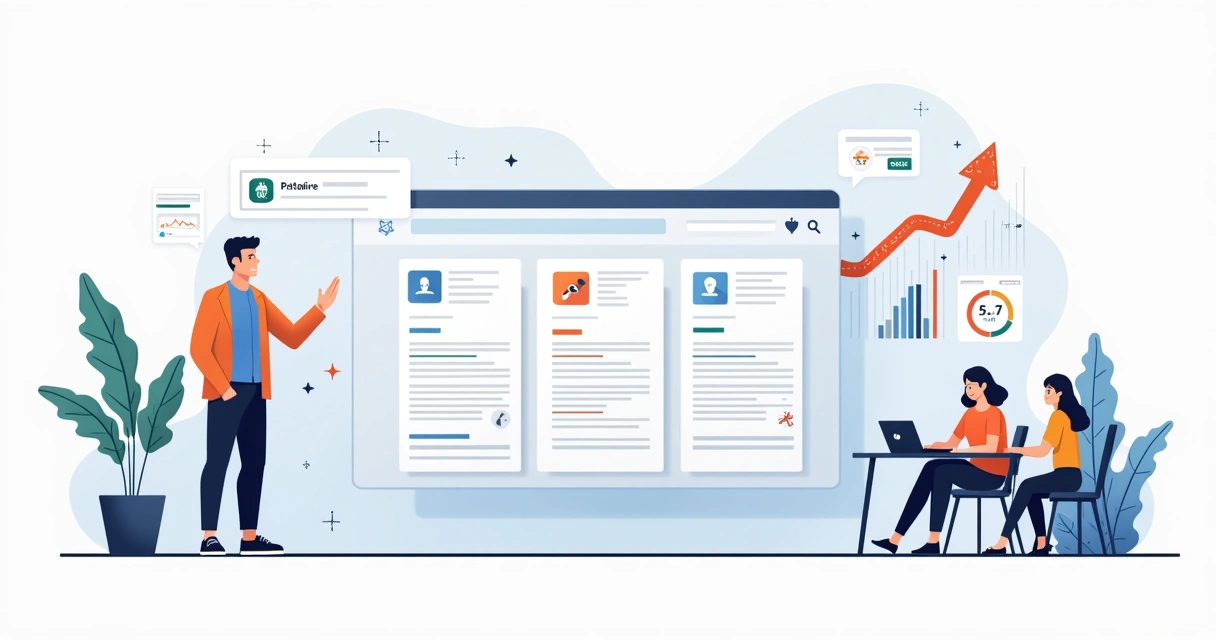 Ilustração de dono de PME escolhendo CRM para vendas complexas em painel com três opções 