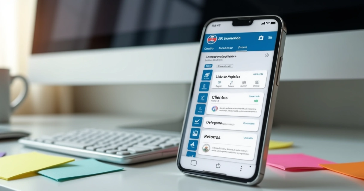 Tela de sistema CRM simples em celular e computador 