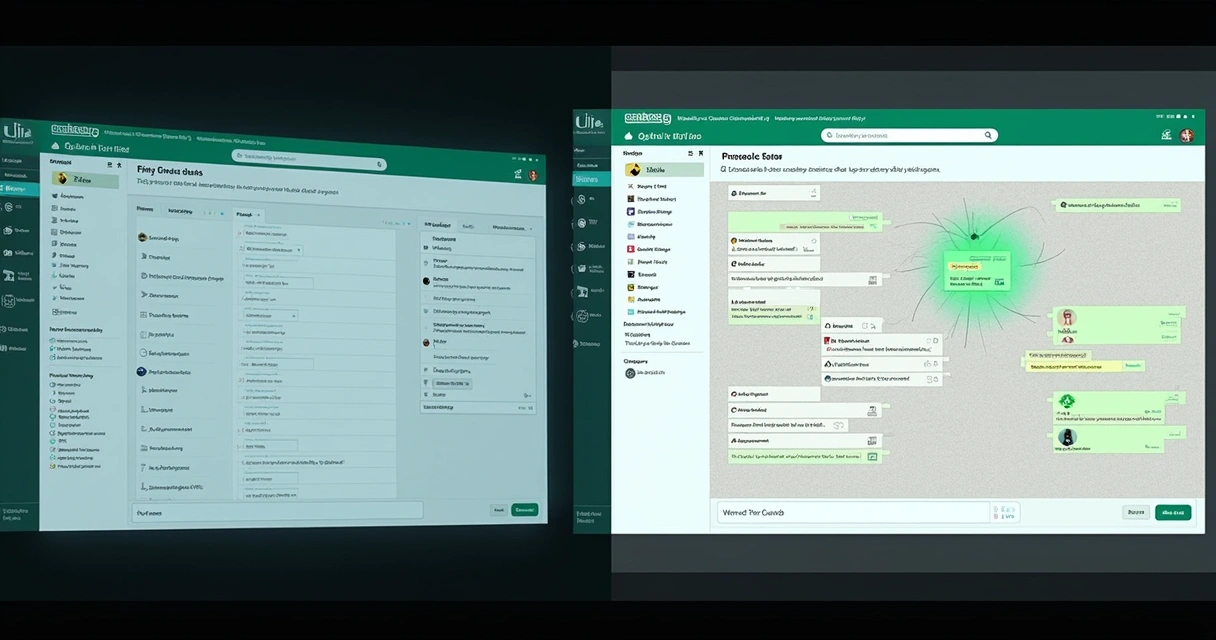 Tela dividida mostrando CRM tradicional e painel de análise de conversas reais 