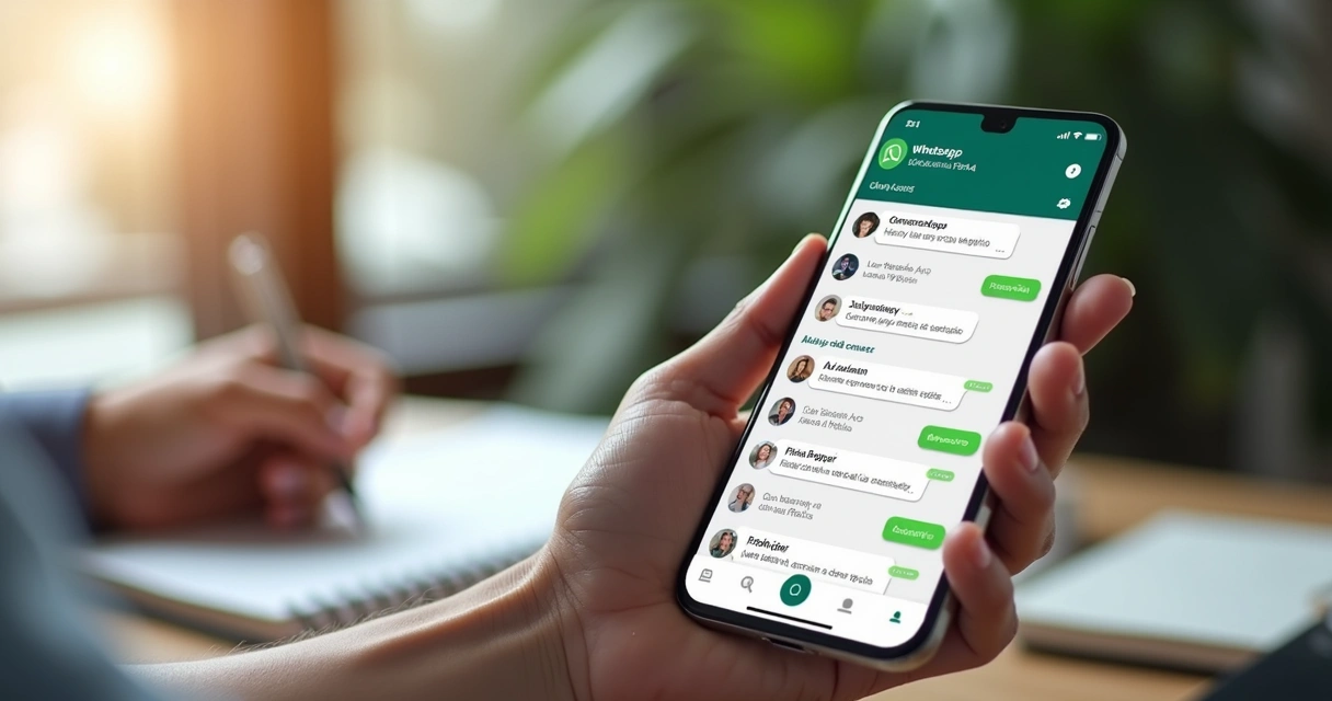 Tela de CRM no celular com conversas e lista de negócios 