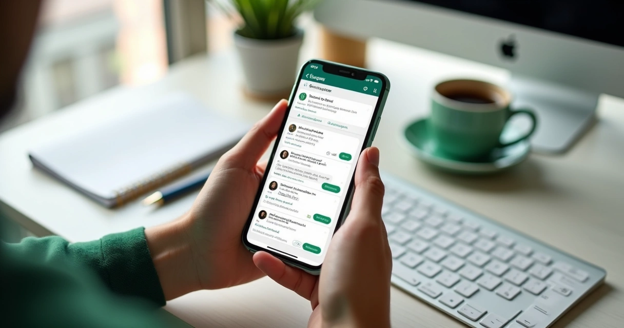 Tela de CRM no celular com conversa de WhatsApp e etapas de vendas 
