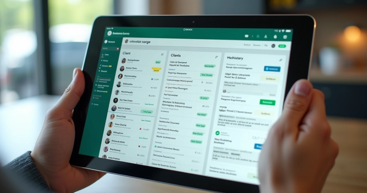 Tela de CRM digital com painel mostrando histórico de comunicação do WhatsApp 