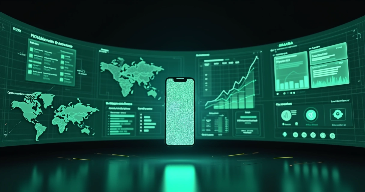 Dashboard CRM multicanal con smartphone mostrando chats de WhatsApp 