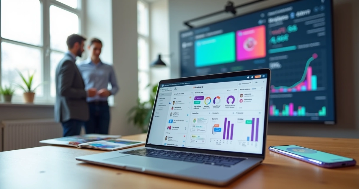 Dashboard de CRM whitelabel com branding de agência de marketing em tela de notebook 