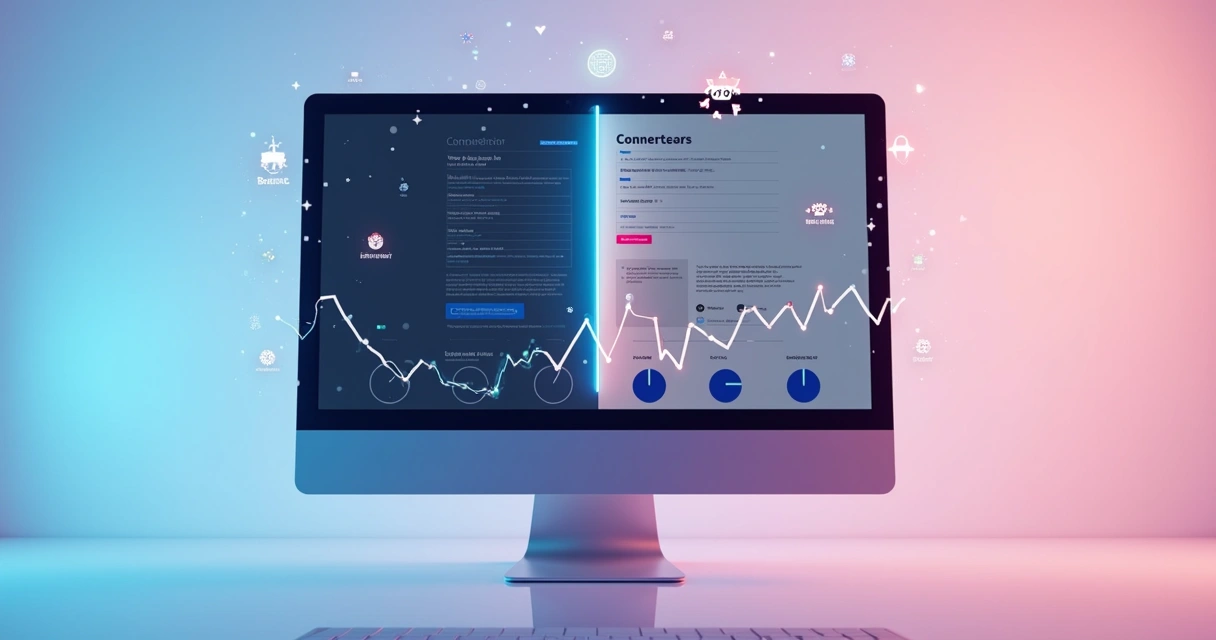 Tela dividida comparando landing page antes e depois da otimizacao de conversao 