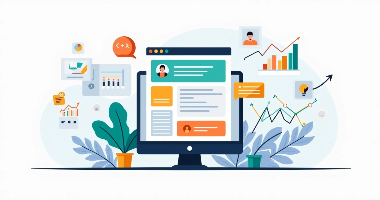 Ilustração de otimização contínua de landing page com gráficos de conversão em alta 