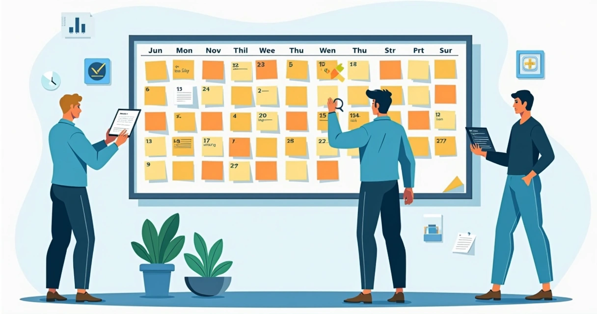 Cronograma de campanha eleitoral com post-its coloridos 