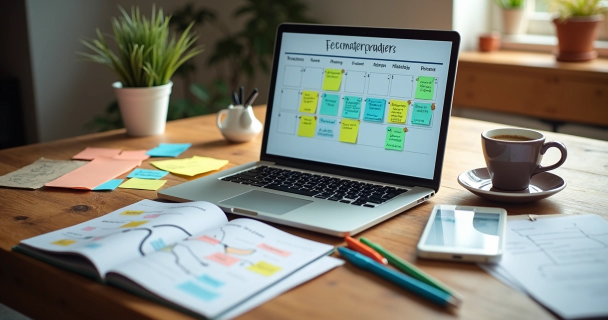 Calendário editorial de marketing e planejamento estratégico na mesa