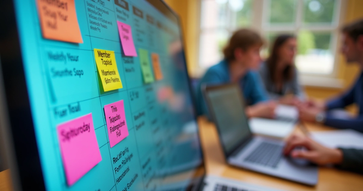 Tela de computador exibindo cronograma digital colorido de estudos e metas semanais 