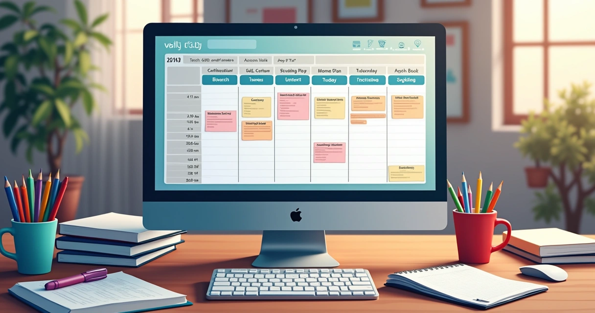 Tela de computador exibindo um cronograma de estudos bem organizado
