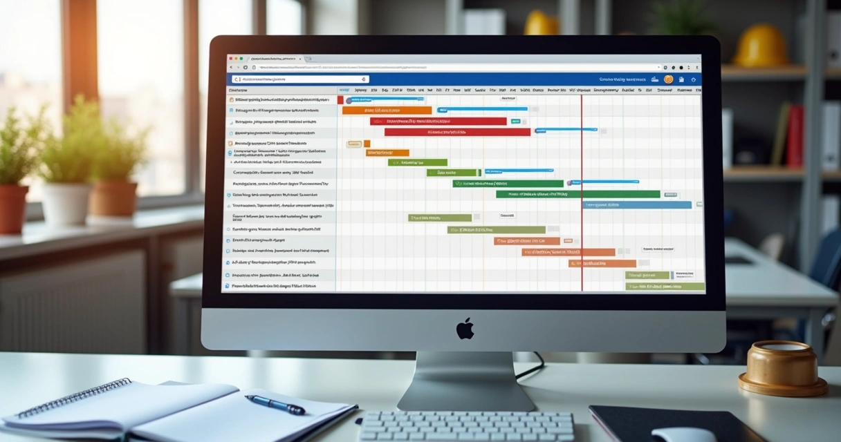 Gráfico de Gantt colorido para cronograma de obra 