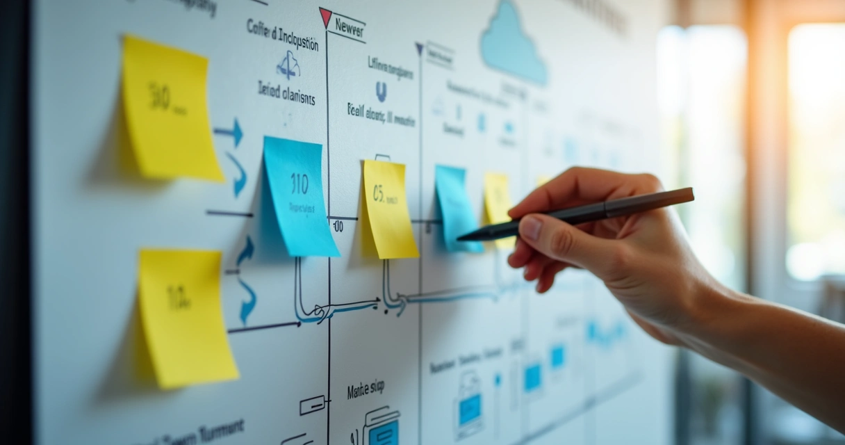 Quadro com roteiro visual de roadmap de nuvem 