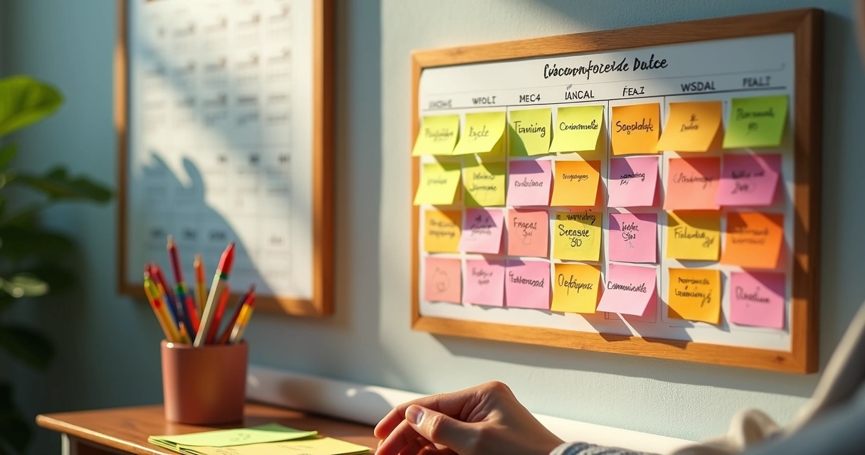 Cronograma desenhado à mão com módulos de treinamento 