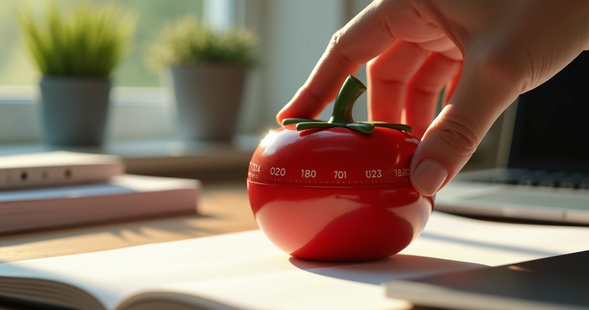 Mão ajustando timer de tomate Pomodoro 