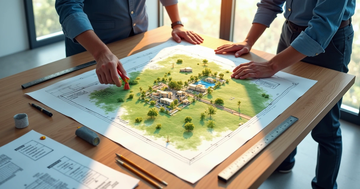 Desenho de croqui topográfico mostrando divisão de terreno em lotes menores 