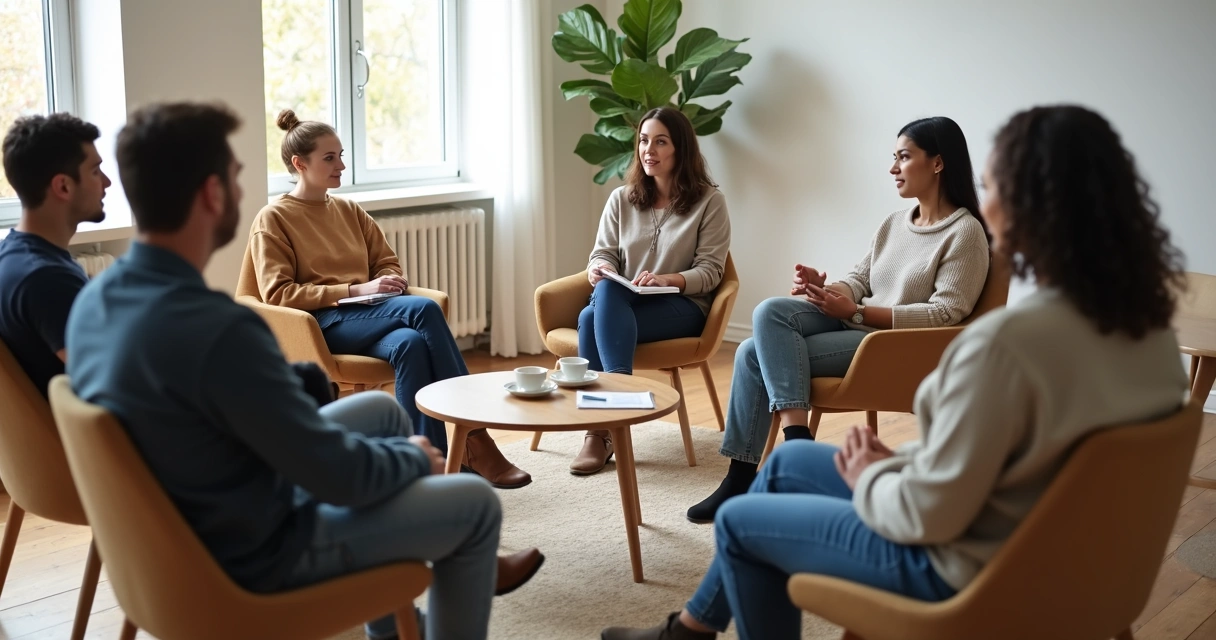 People seated in a circle during a guided cross-cultural dialogue session