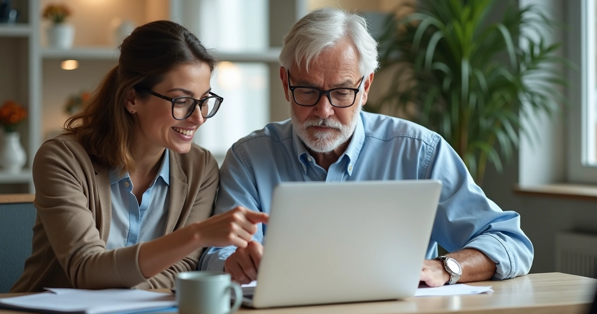 Older and younger colleagues reviewing work together