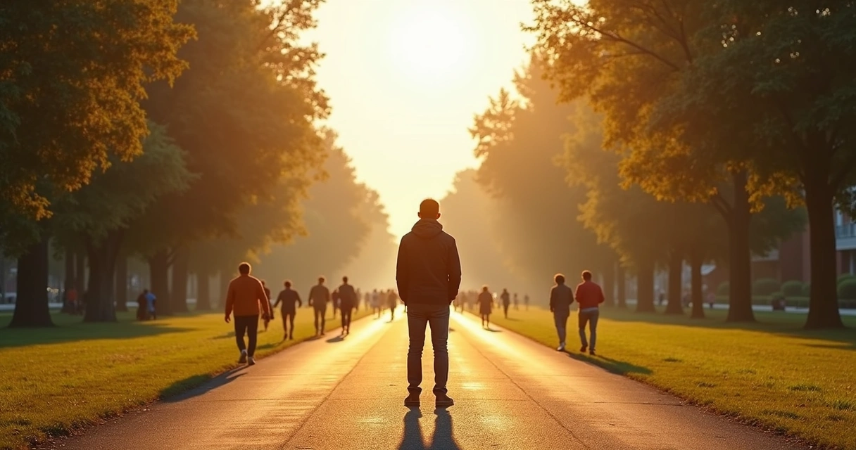 Person standing at a crossroads choosing between two paths 