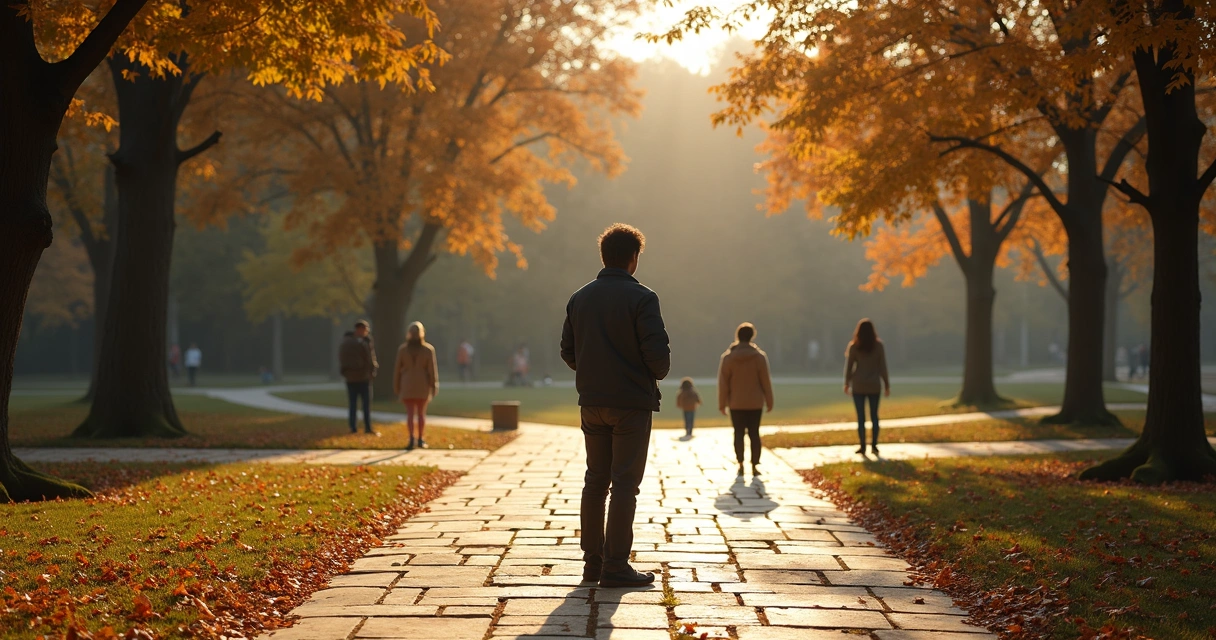 Person at crossroads between different social groups 