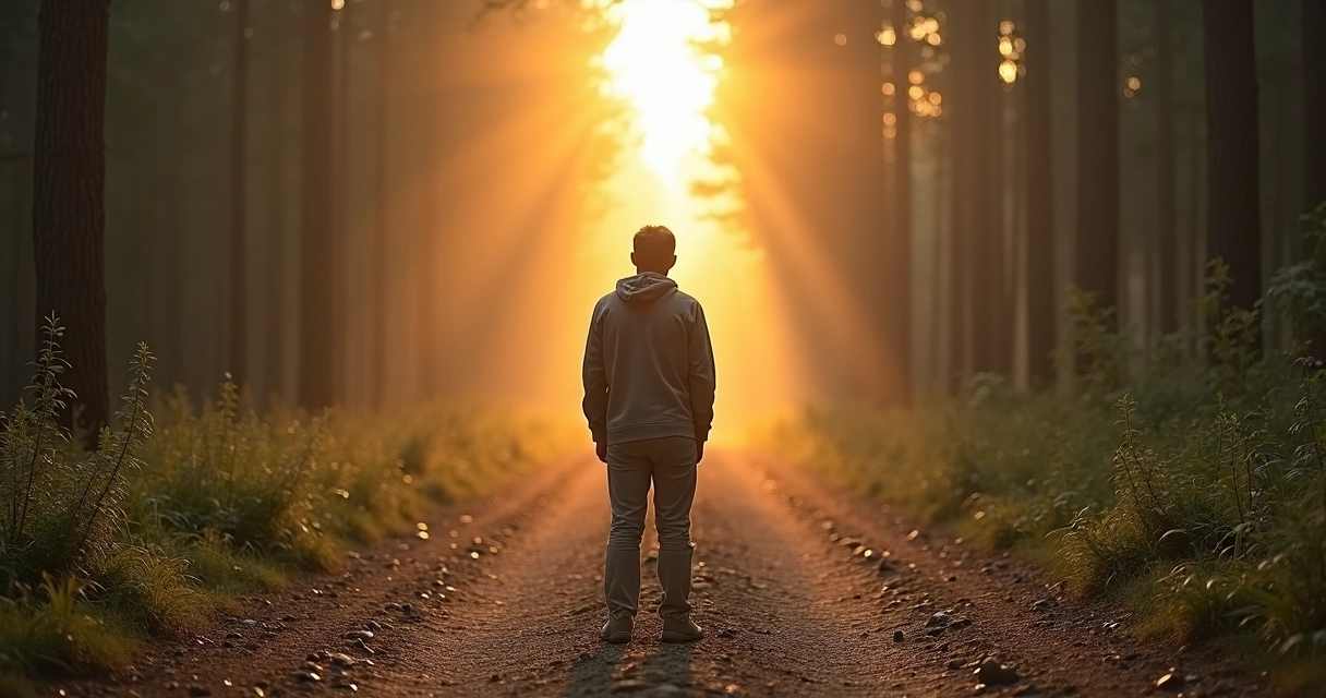 Persona de espaldas ante un cruce de caminos entre cambio consciente y huida 