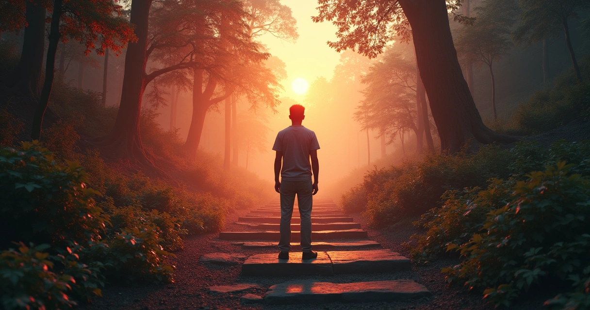 Persona en cruce de caminos entre caos emocional y claridad interior 