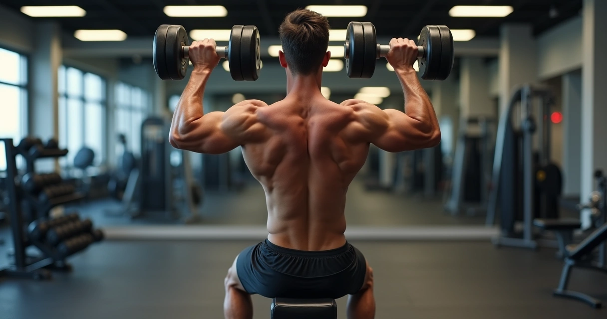 Pessoa executando crucifixo inverso com halteres sentado em banco inclinado