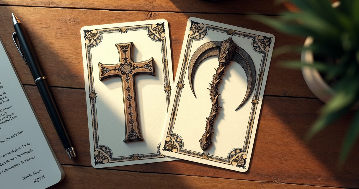 Cartas da Cruz e Foice juntas no Baralho Cigano 