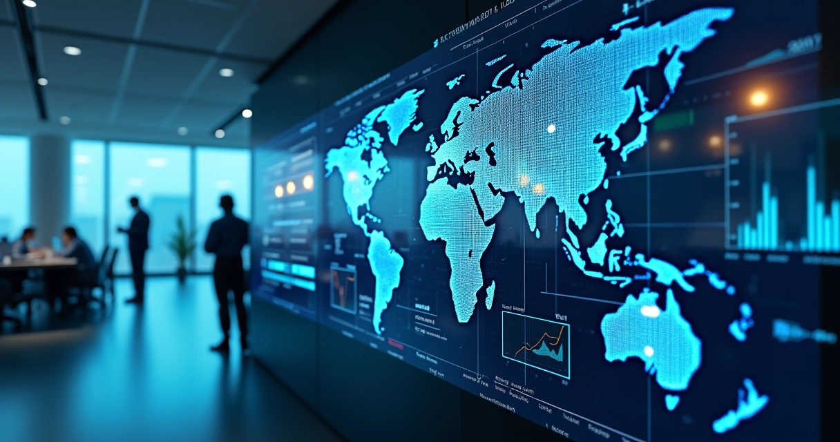 Painel digital mostrando cruzamento de dados fiscais e mapas de localização 