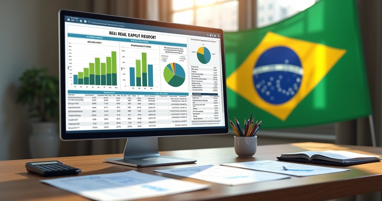 Tela de computador com relatórios fiscais de imóveis sendo analisados 