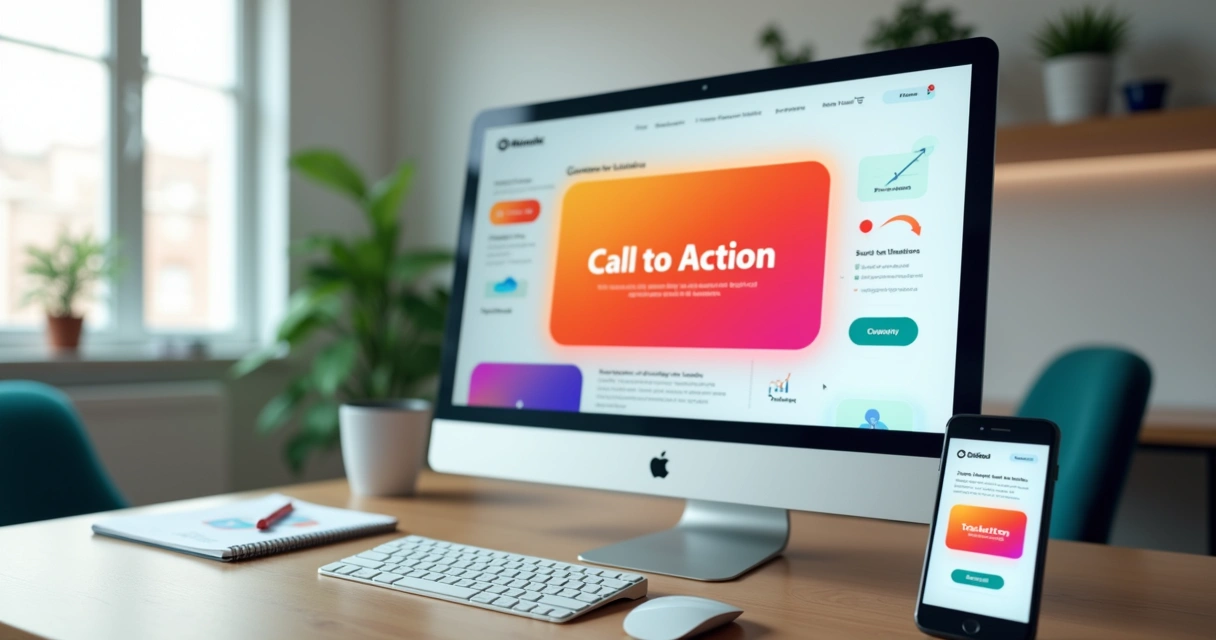 Tela de computador com botão de CTA em destaque em página de marketing digital 