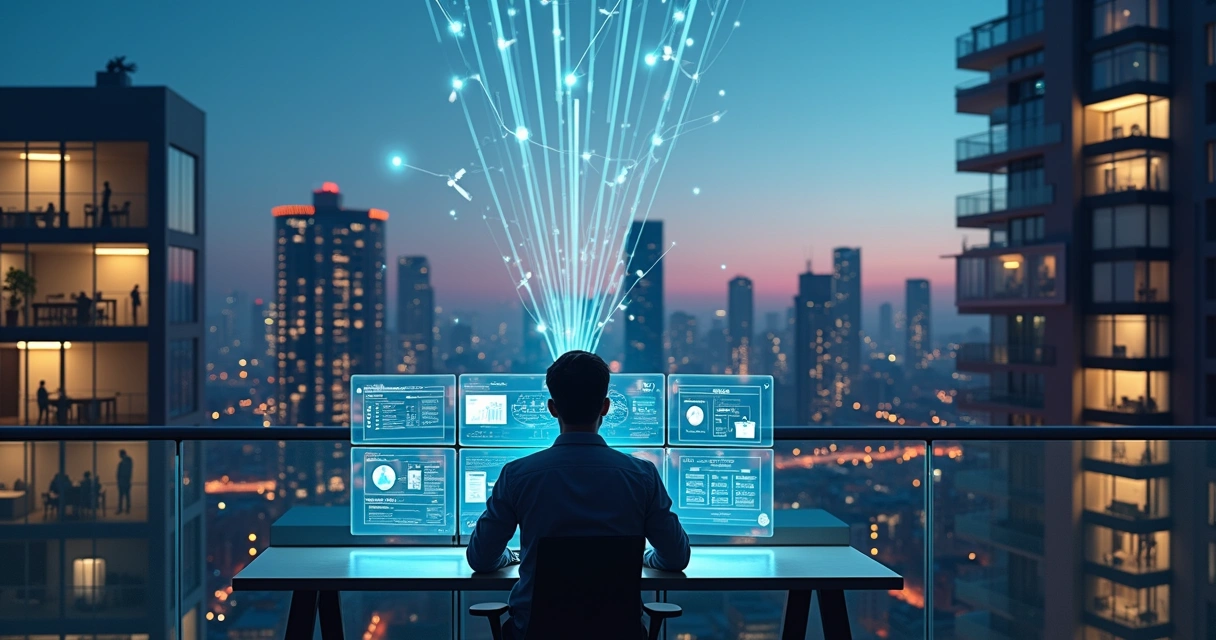 Profissional de tecnologia remoto conectando empresas de portes diferentes em rede digital 