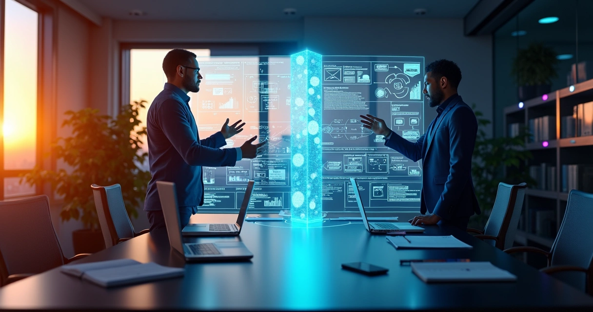 Comparação visual entre estrategista CTO remoto e tech lead frente a quadro digital com arquitetura de software 