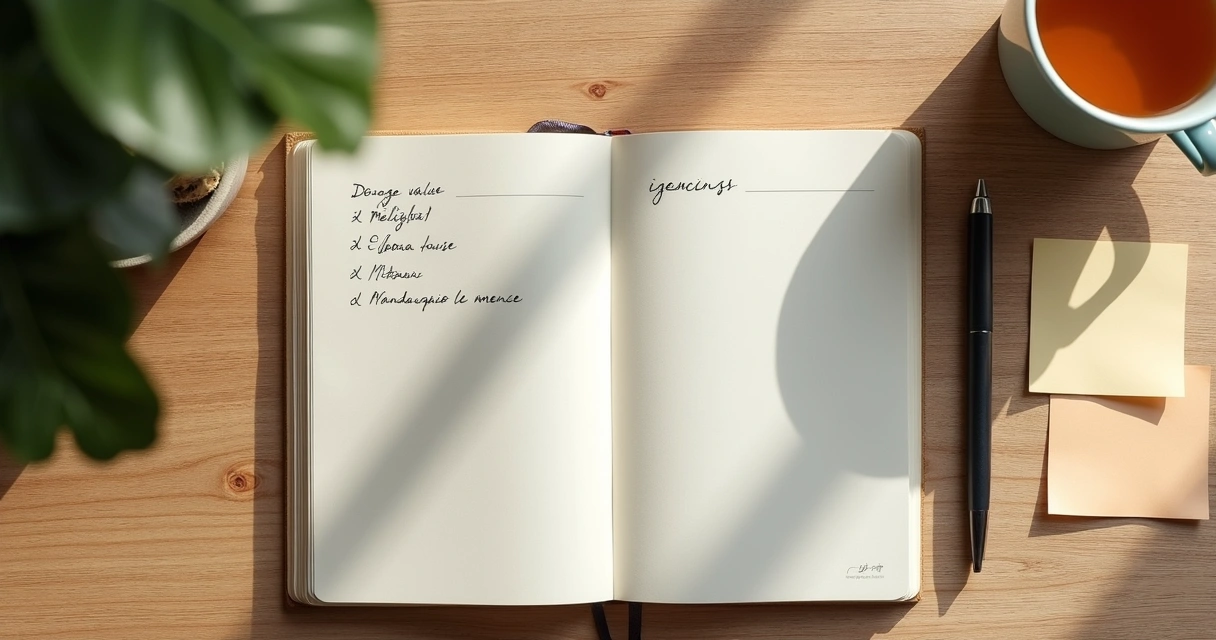 Cuaderno con revisión de valores y acciones