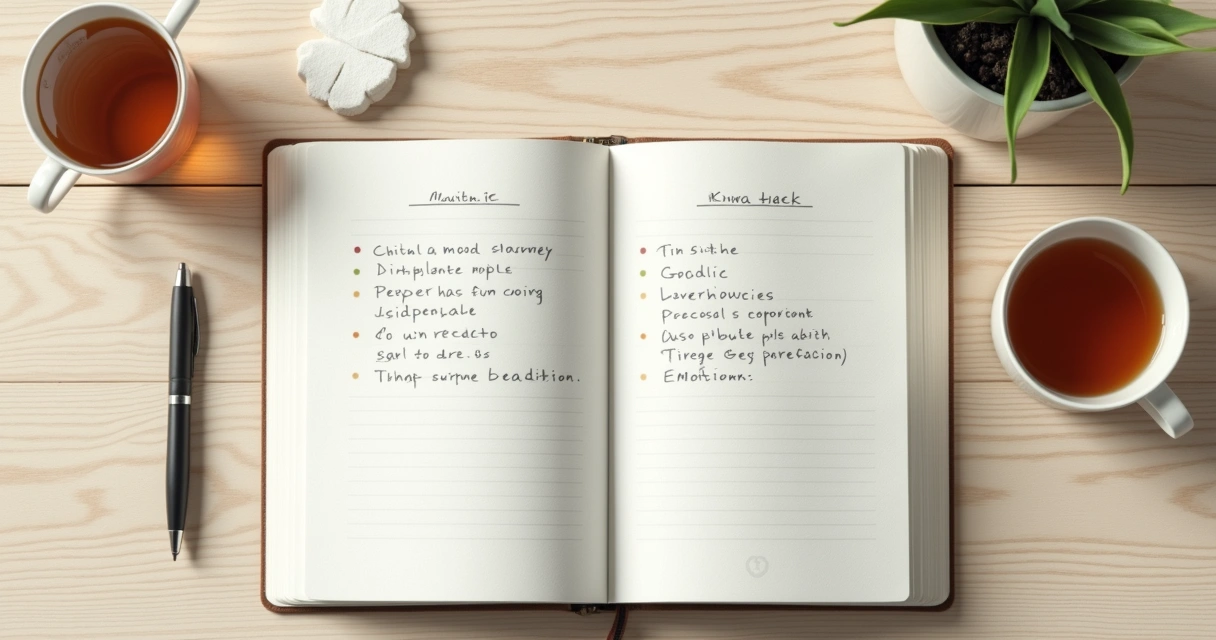 Cuaderno abierto con notas de emociones y planificación personal