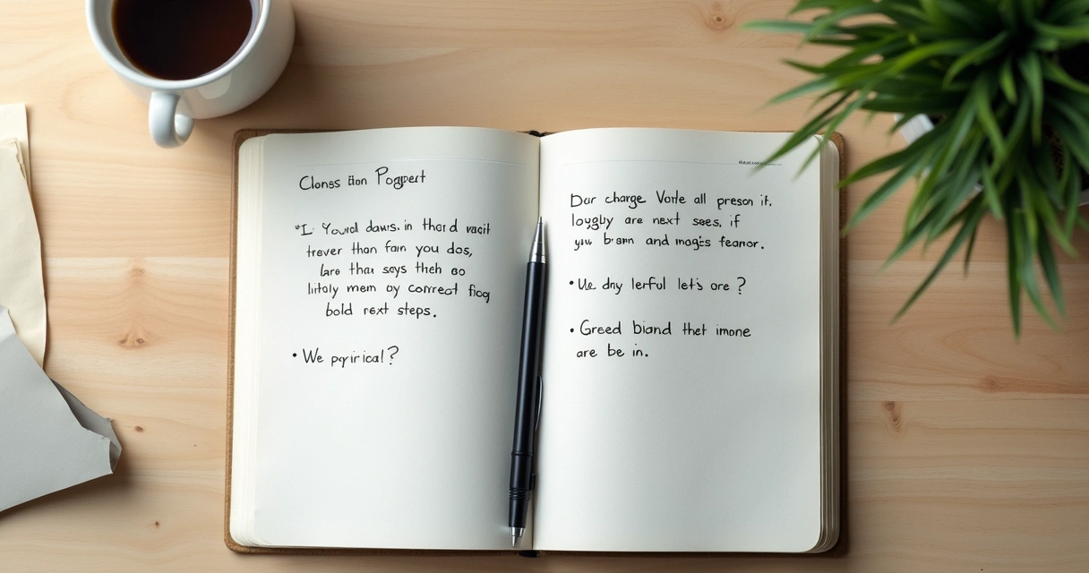 Cuaderno abierto con notas sobre cambio personal y una taza de café 