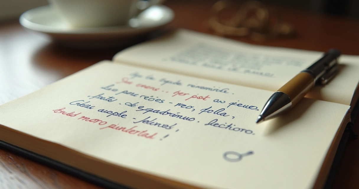 Cuaderno abierto con frases subrayadas y notas reflexivas 