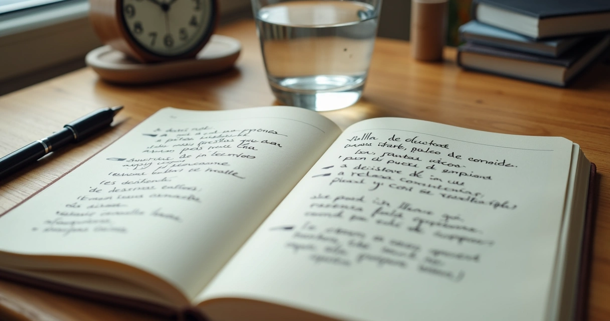 Cuaderno abierto con notas sobre emociones y decisiones