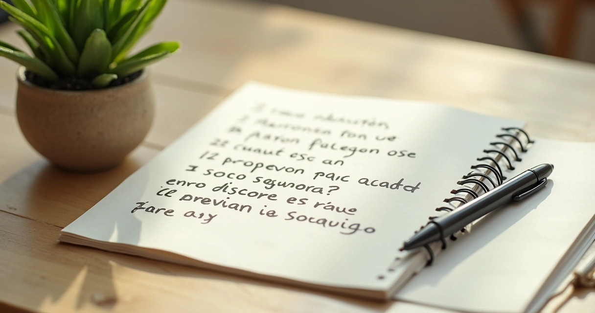 Cuaderno abierto con preguntas para decidir