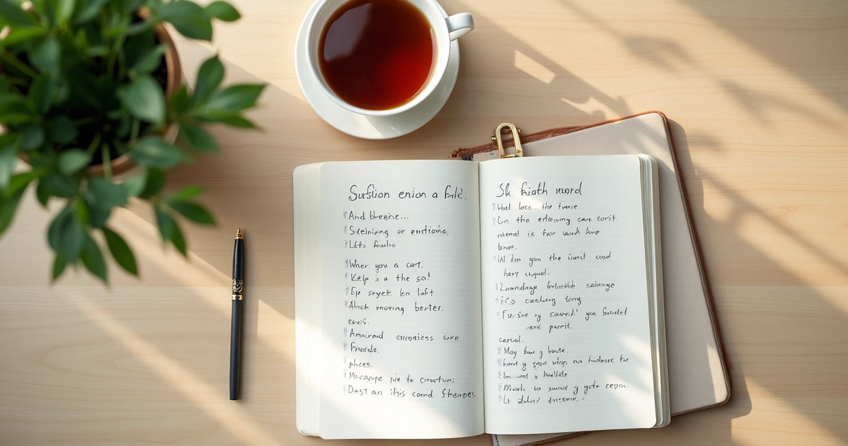 Cuaderno abierto con notas emocionales sobre una mesa clara