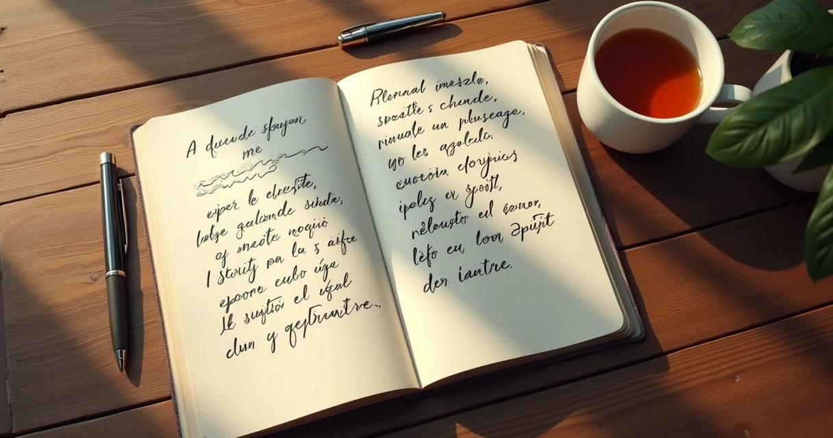Cuaderno abierto con notas emocionales sobre una mesa 