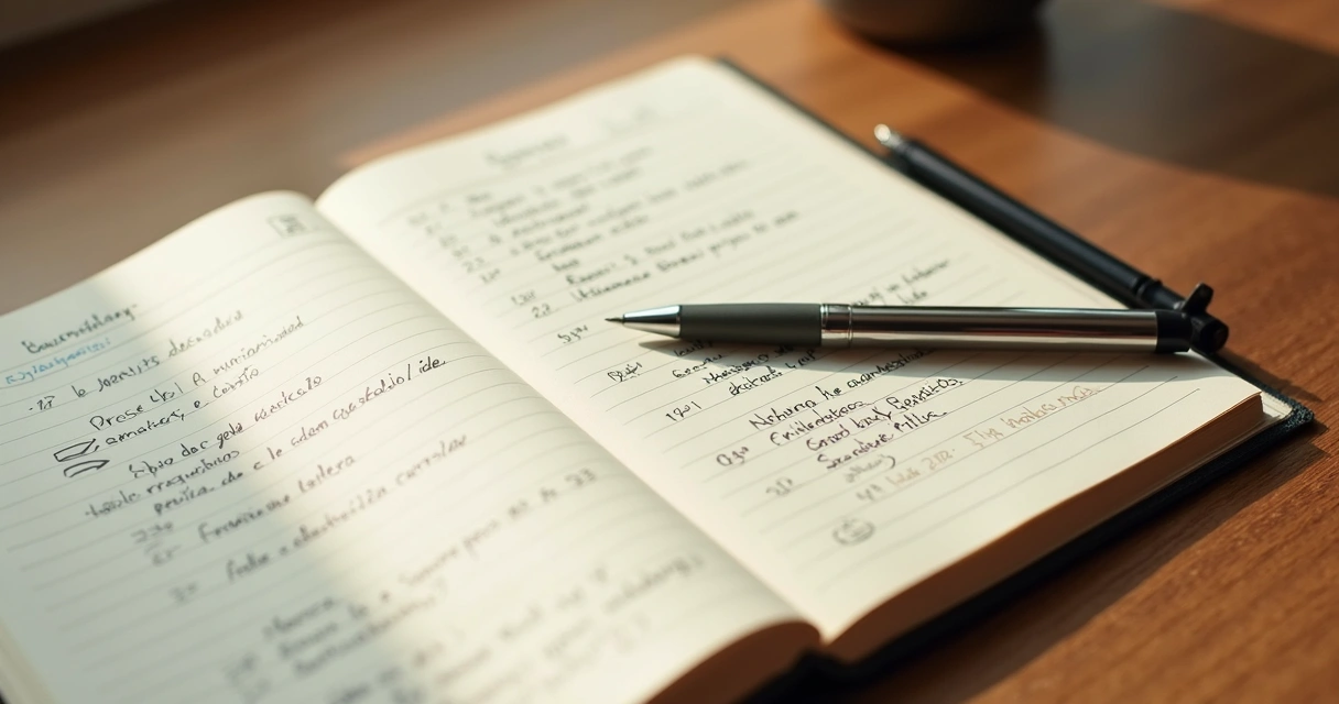 Cuaderno abierto con notas personales y calendario anual