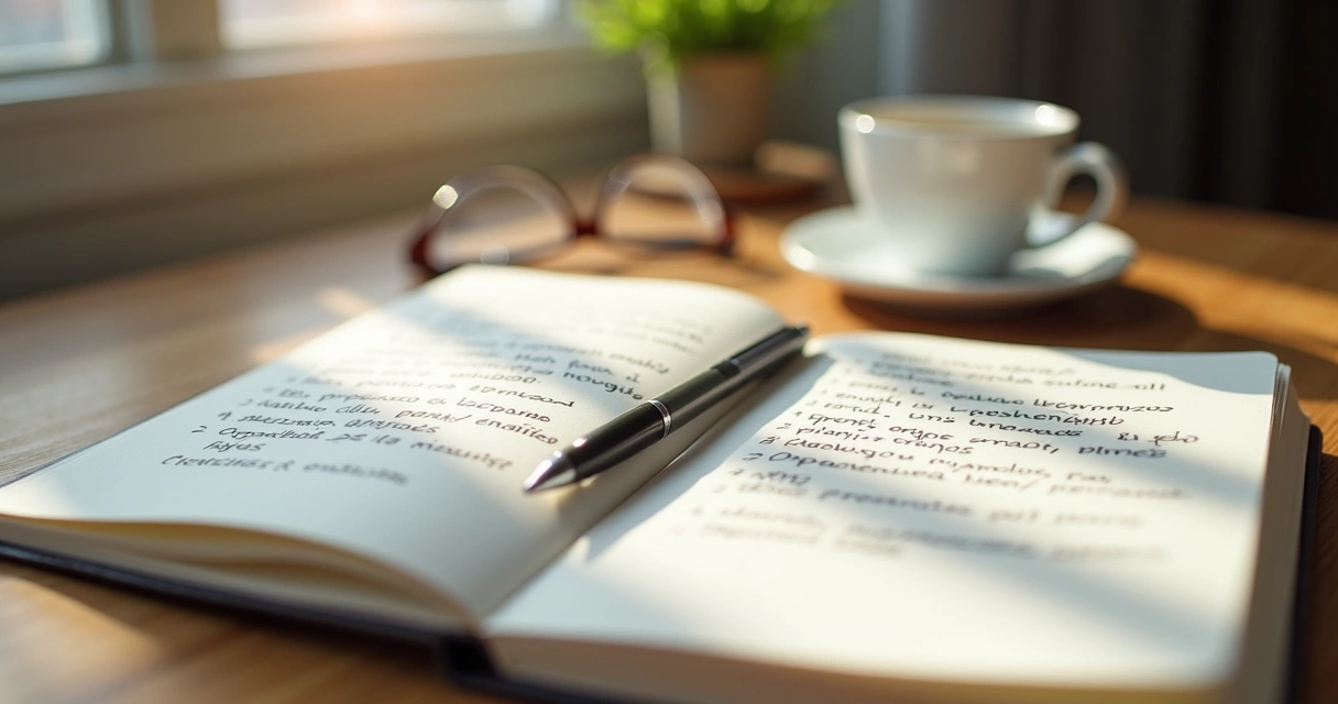 Cuaderno abierto con notas sobre pensamientos y emociones