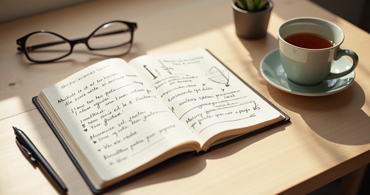 Cuaderno abierto con notas sobre patrones emocionales 