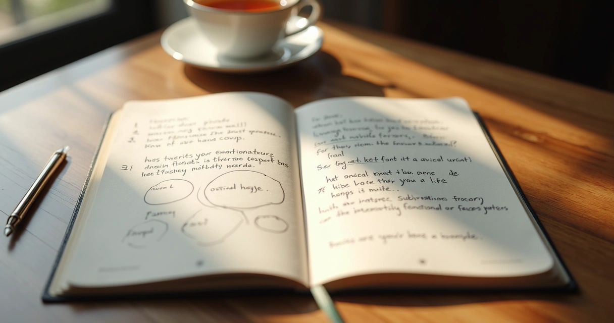 Cuaderno abierto con notas sobre patrones emocionales y reflexión personal