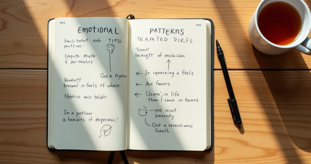 Cuaderno abierto con notas sobre patrones emocionales