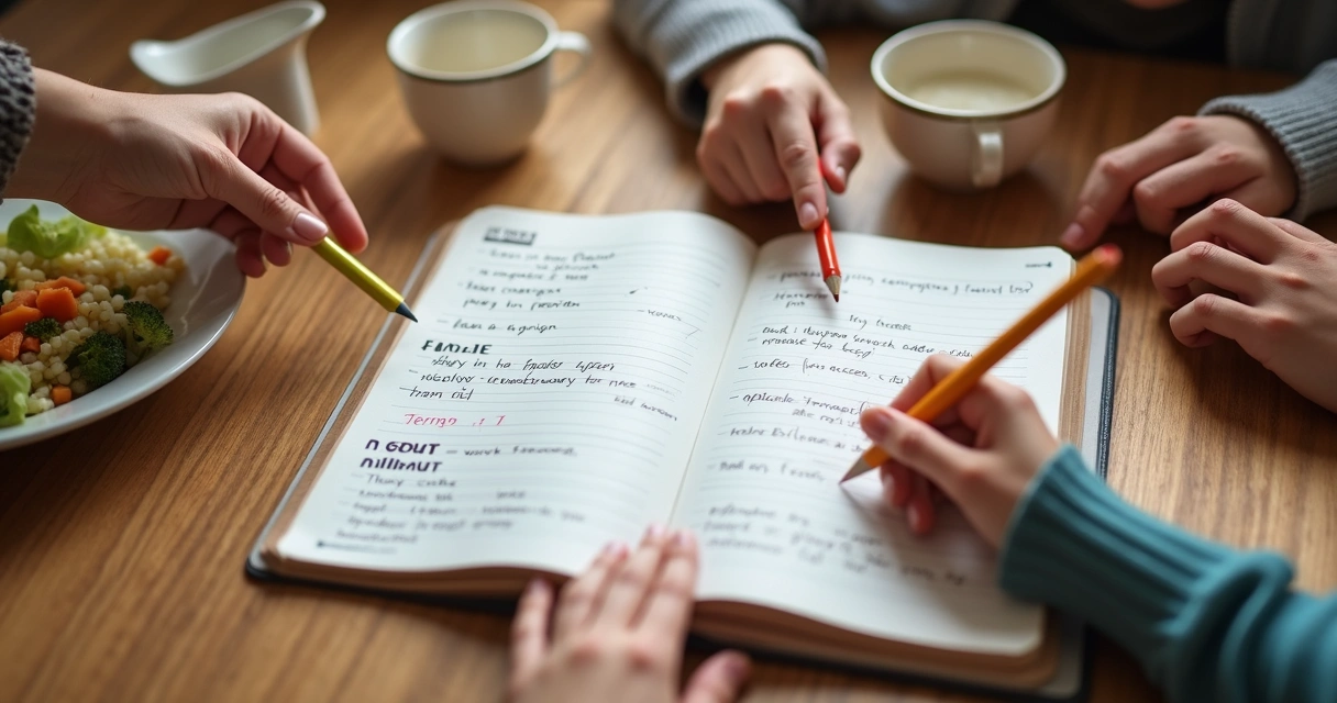 Cuaderno con notas de patrones familiares sobre una mesa