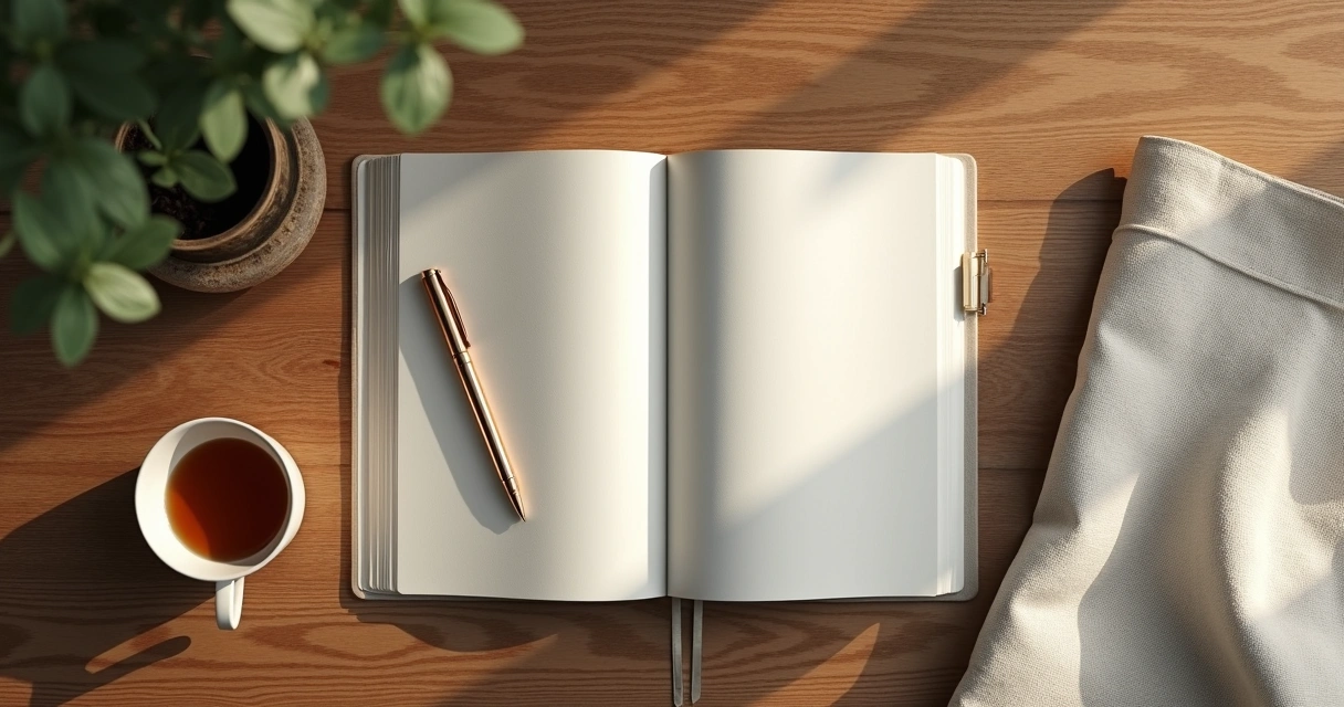 Cuaderno abierto y taza en un espacio de calma 