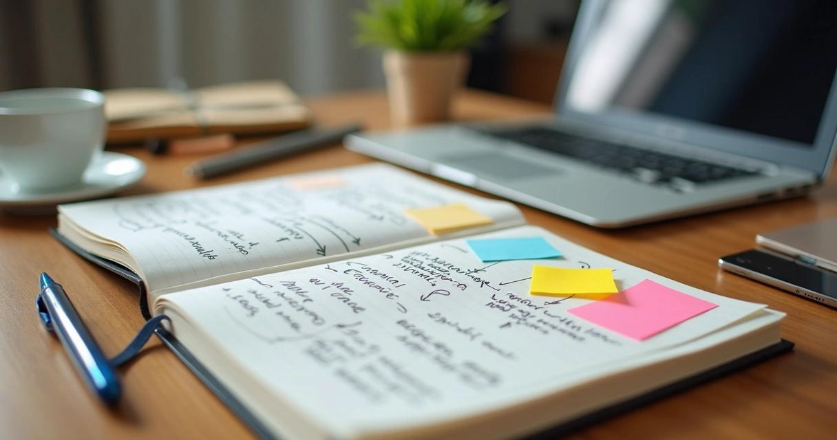 Cuaderno con plan laboral flexible sobre escritorio